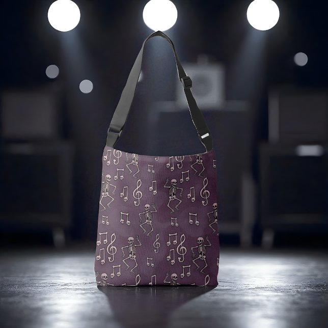 Bolsa Ajustável Spooky Cute Dancing Skeleton Music Notes Halloween (Dancing skeleton music bag with spooky Halloween style.)