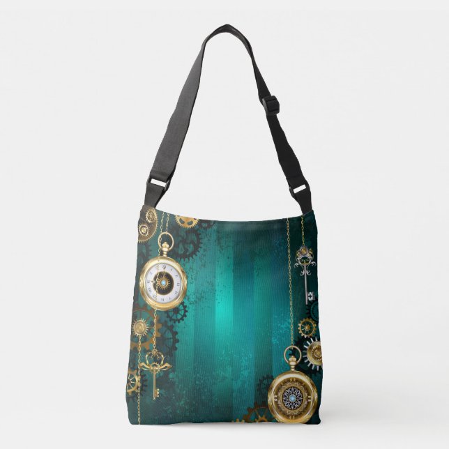 Bolsa Ajustável Steampunk Jewelry Watch em um fundo verde (Frente)