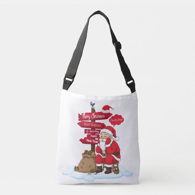 Bolsa Ajustável Stressed Santa Merry Christmas Cross-Body Directio (Frente)
