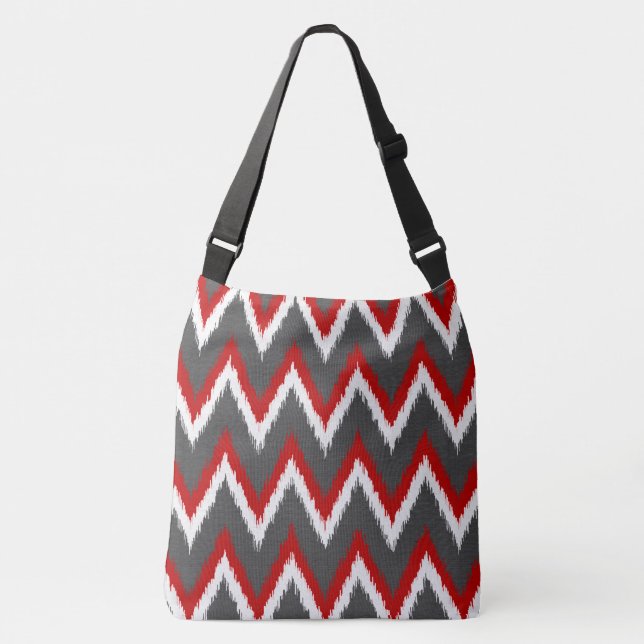 Bolsa Ajustável Stripes Ikat Chevron - Vermelho, Branco e Cinzas / (Frente)