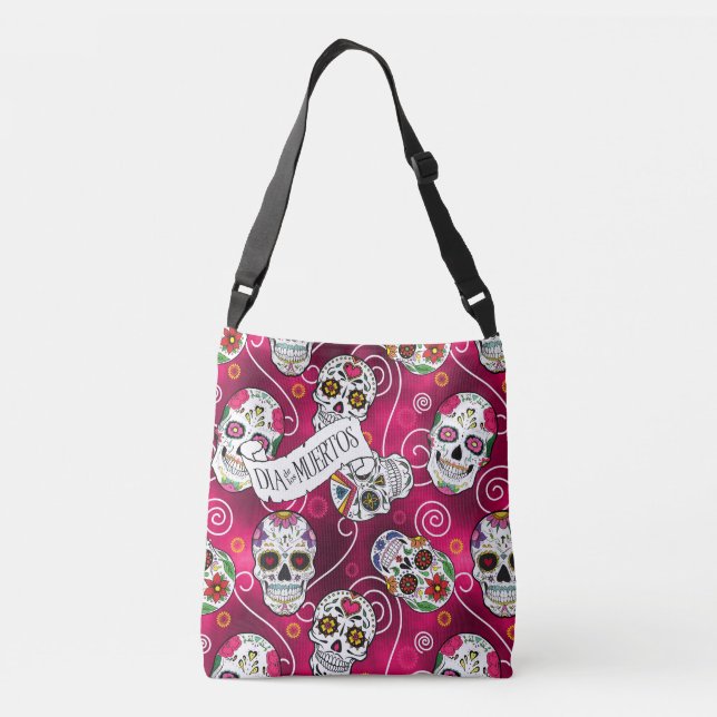 Bolsa Ajustável Sugar Skulls and Swirls Rosa Red ID725 (Verso)