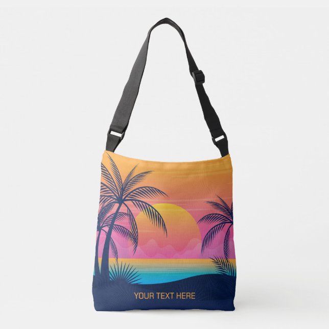 Bolsa Ajustável Sunset da Ilha Tropical de Texto Personalizado (Frente)