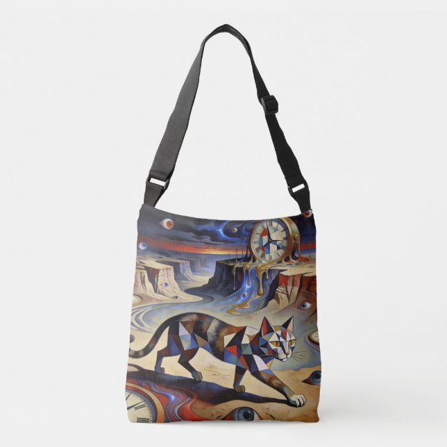 Bolsa Ajustável Surreal Cat Melting Clocks Dali Picasso Inspired (Frente)