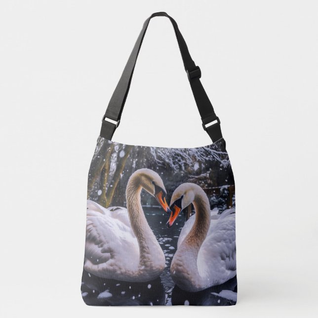 Bolsa Ajustável Swans Românticos em uma Terra Maravilha de inverno (Frente)