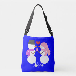 Bolsa Ajustável Sweet Snowpeople in Love: Blue