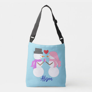 Bolsa Ajustável Sweet Snowpeople in Love: Light Blue