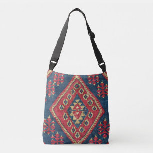 Bolsa Ajustável Tapete Turco Kilim Antigo Vermelho Azul