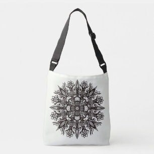 Bolsa Ajustável Tatuagem de cogumelo branco preto mandala