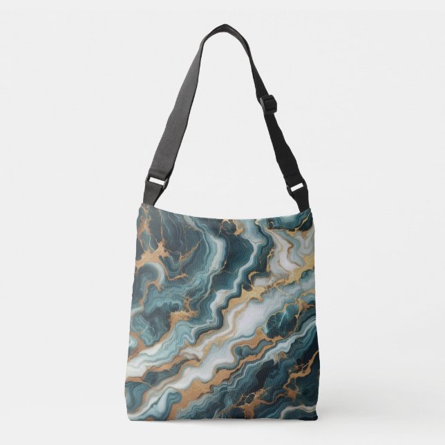 Bolsa Ajustável Teal Green E Dourado Marble (Frente)