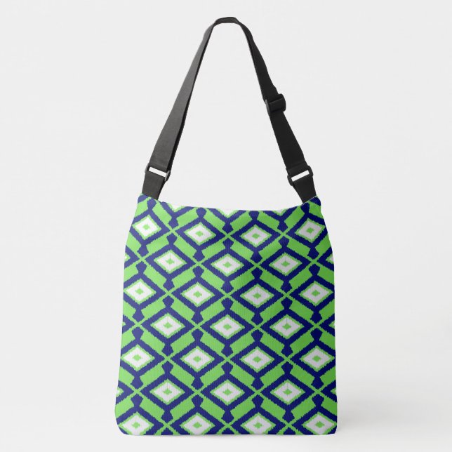 Bolsa Ajustável Teste padrão de Ikat - verde, azul de índigo e (Frente)