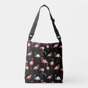 Bolsa Ajustável Teste padrão do preto do flamingo da aguarela