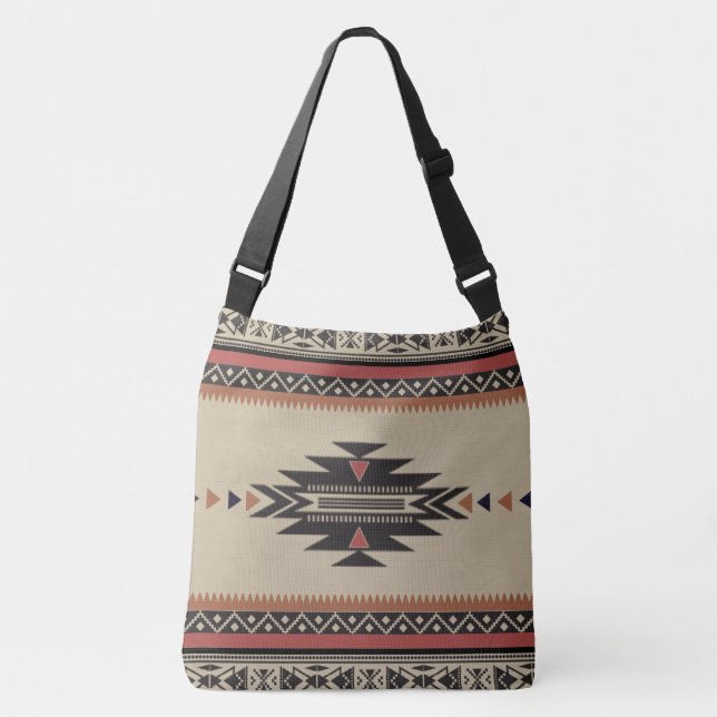 Bolsa Ajustável Teste padrão tecido tribal nativo nos marrons, (Frente)