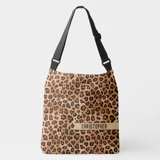 Bolsa Ajustável Texto Rústico: Leopard Print Add Name (Frente)