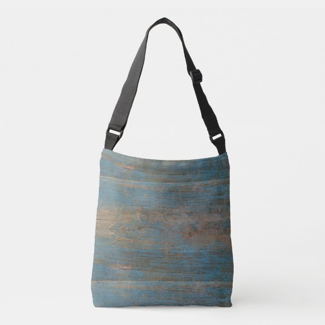 Bolsa Ajustável Textura de madeira de praia azul (Frente)