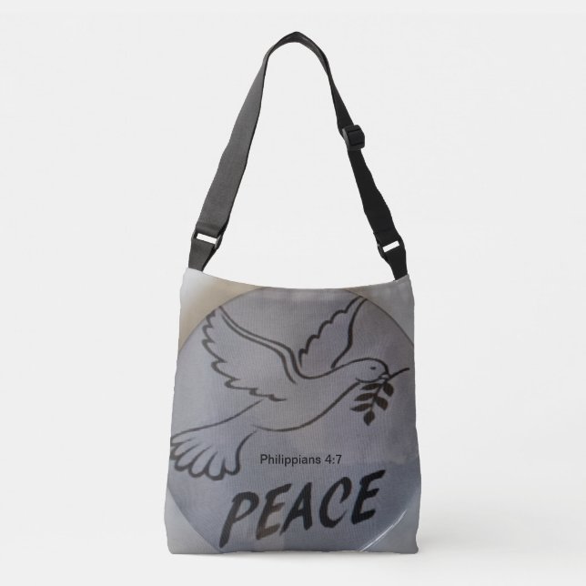 Bolsa Ajustável The bag features peace dove and scripture. (Frente)