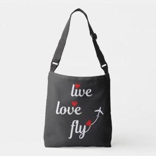 Bolsa Ajustável Tipografia de Voo de Amor Vivo com Avião e Coraçõe