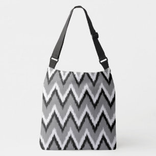 Bolsa Ajustável Tiras Ikat Chevron - Cinzas/Cinzas, Pretas e Branc