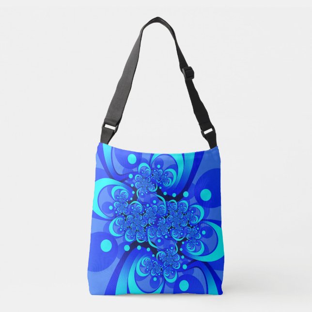 Bolsa Ajustável Tons de Azul Arte Fractal Abstrata Moderna (Frente)