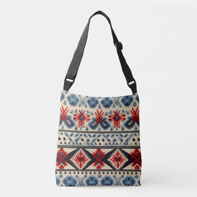 Bolsa Ajustável Traditional Folk Embroidery Stripe  Pattern (Frente)