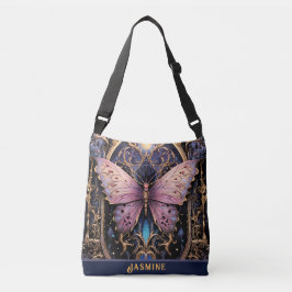 Bolsa Ajustável Trendy Art Deco Borboleta Dourada Rosa Púrpura
