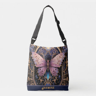 Bolsa Ajustável Trendy Art Deco Borboleta Dourada Rosa Púrpura