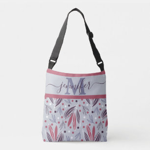 Bolsa Ajustável Trendy, Cinza Vermelha Monograma, Padrão, Botânica