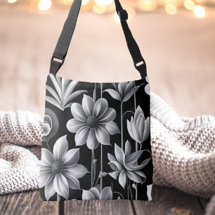 Bolsa Ajustável Trendy Modern Black and White Floral