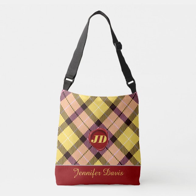 Bolsa Ajustável Trendy Red Wax Monogramme Nome do Script Tartan Xa (Frente)