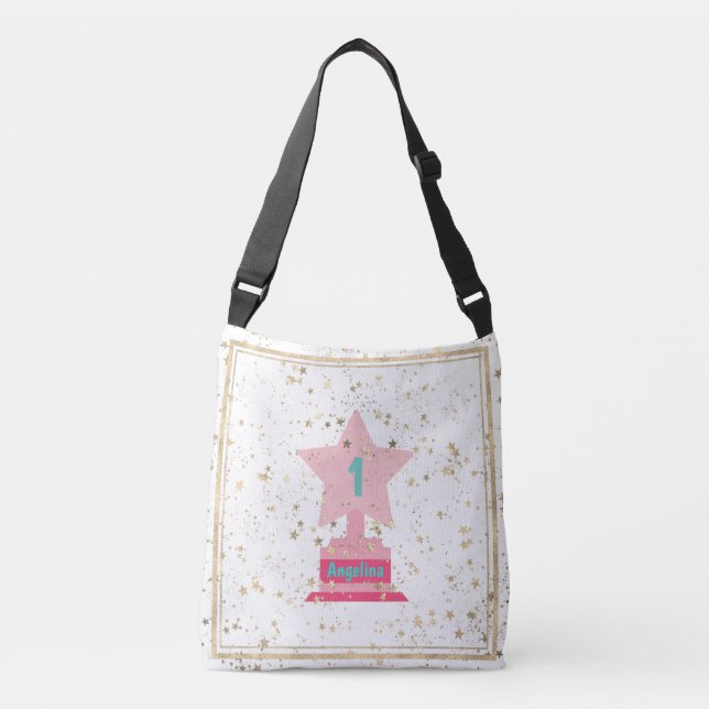 Bolsa Ajustável Troféu com o nome de estrela Rosa Leve-Teal Girly  (Frente)