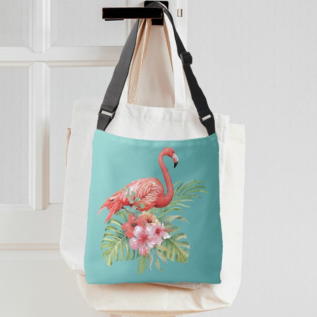 Bolsa Ajustável Tropical Flamingo Floral Azul Aqua (Tropical Flamingo Floral Aqua Blue Crossbody Bag)