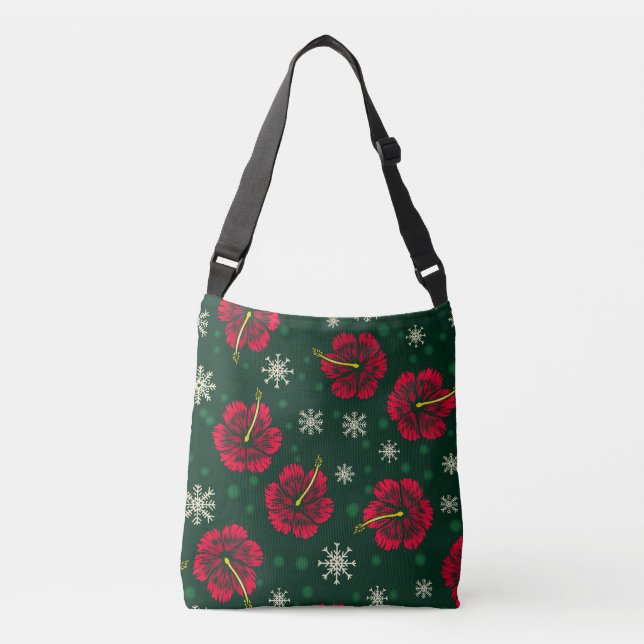 Bolsa Ajustável Tropical Floral Hibiscus Snowflakes Natal | (Frente)