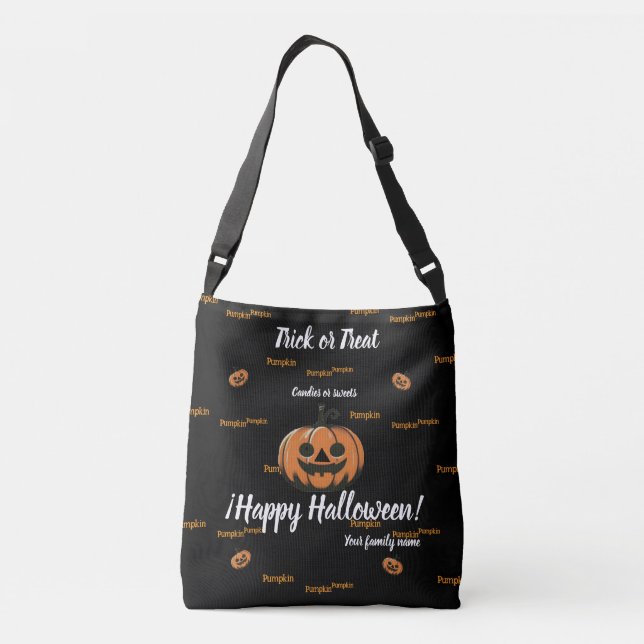 Bolsa Ajustável truque ou trato, nome, halloween,Pumpki personaliz (Verso)
