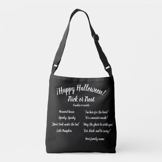 Bolsa Ajustável truque ou trato, nome, halloween,Pumpki personaliz (Verso)