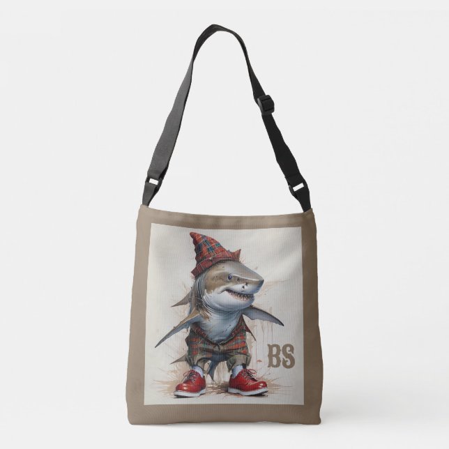 Bolsa Ajustável tubarão assustador no Disguise Escocês - tubarão t (Verso)