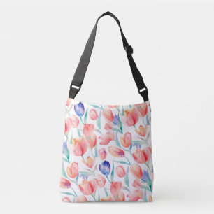 Bolsa Ajustável Tulipas de Aquarela Padrão Corpo Cruzado