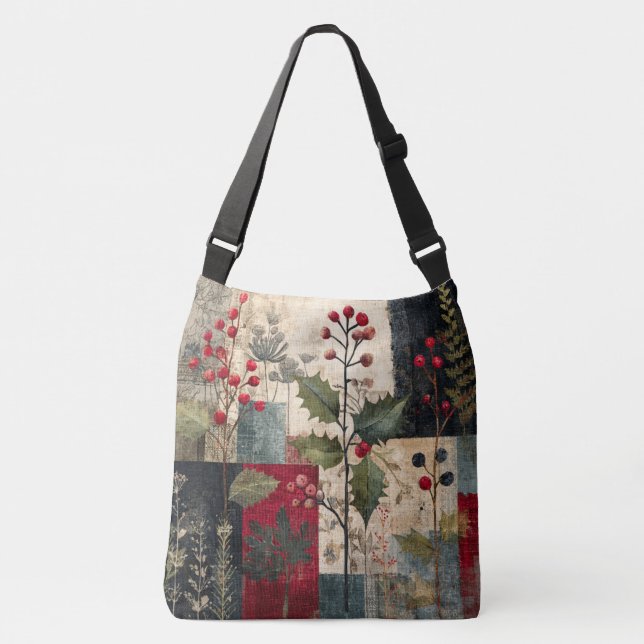 Bolsa Ajustável Um Patchwork Rústico de Inverno com Folhas de Azev (Frente)