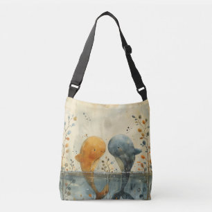 Bolsa Ajustável Uma Pintura em Aquarela Cócica de Duas Baleias