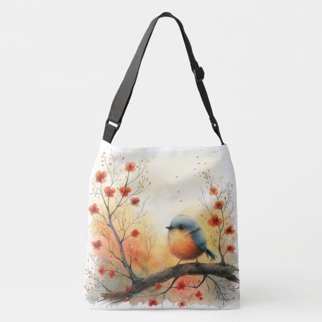 Bolsa Ajustável Uma Pintura Em Aquarela De Menina E Pássaro (Verso)
