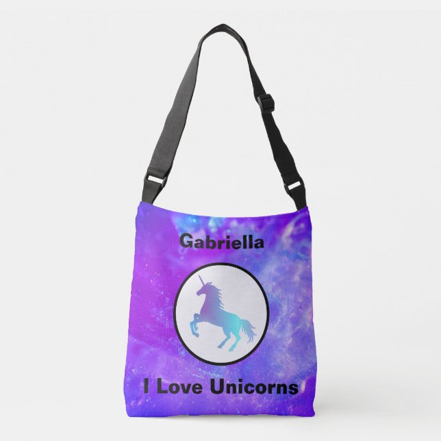 Bolsa Ajustável Unicorn Crossbody Bag - "I Love Unicorns" (Frente)