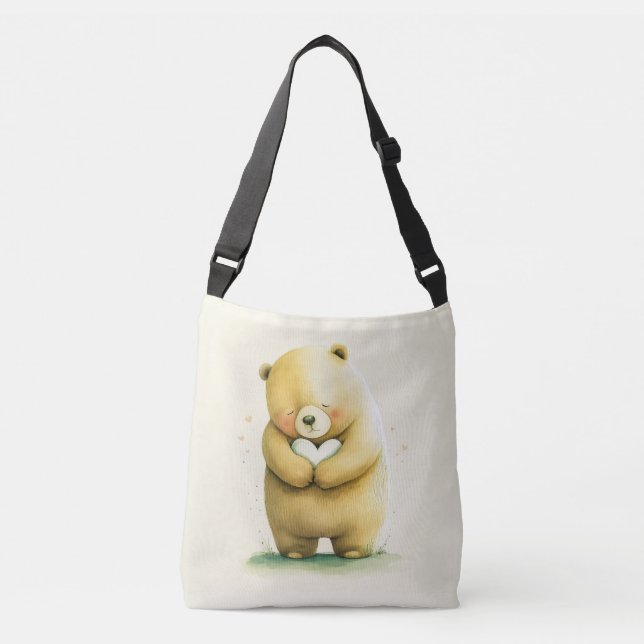 Bolsa Ajustável Urso Triste Simples Segurando um Trabalho de arte  (Frente)
