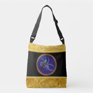 Bolsa Ajustável Verde-azul-turquesa com beija-flor-roxa