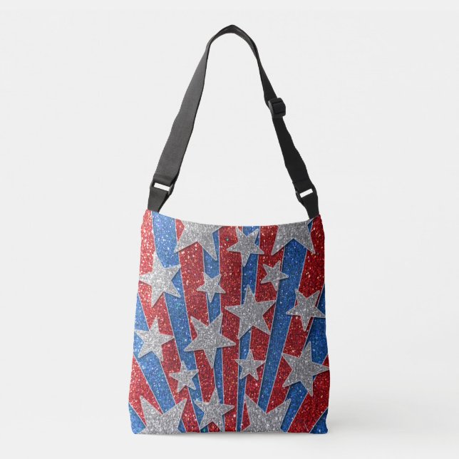 Bolsa Ajustável Vermelho Branco e Azul Brilho Estrelas Americanas  (Frente)