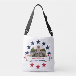 Bolsa Ajustável Veteran Service Photo Red White Crossbody Ba