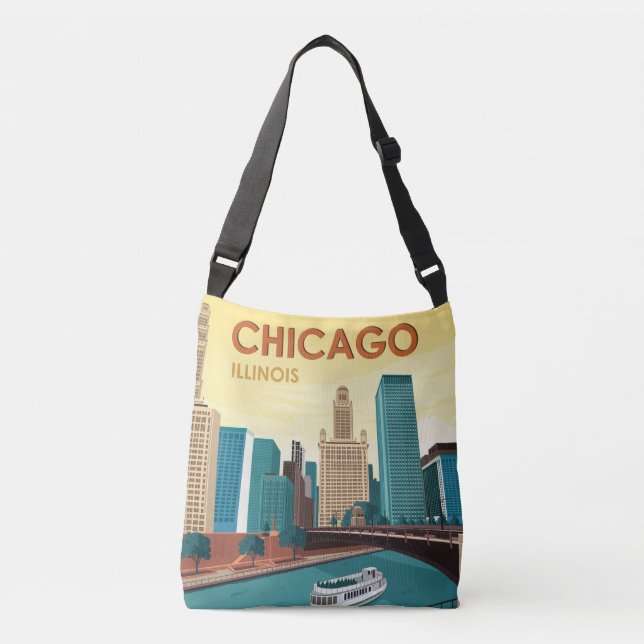 Bolsa Ajustável Viagens vintage Skyline do Chicago River (Frente)