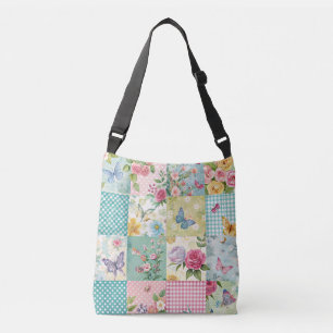 Bolsa Ajustável Vibrant Watercolor Primavera Floral Patchwork Seam