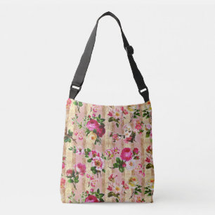 Bolsa Ajustável Vintage Dourada Rosas Rosa Rosa Damask