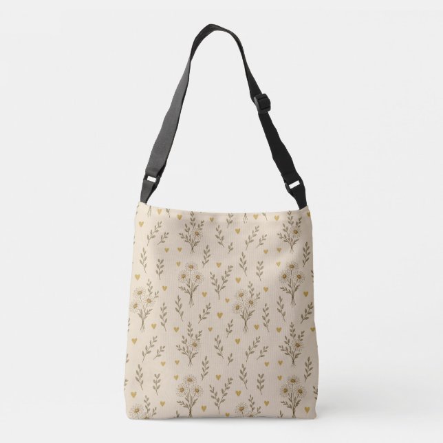 Bolsa Ajustável Vintage Floral Crossbody Bag - Daisy & Heart (Verso)