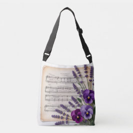 Bolsa Ajustável Vintage Music and Lavender Pansies Floral
