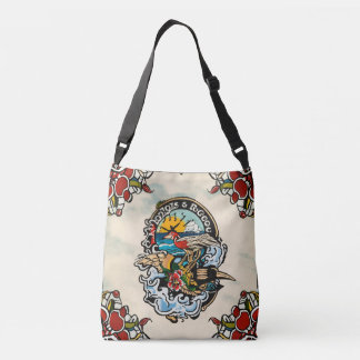 Bolsa Ajustável Vintage Tattoo Crossbody Bag - Desenho de Arte com