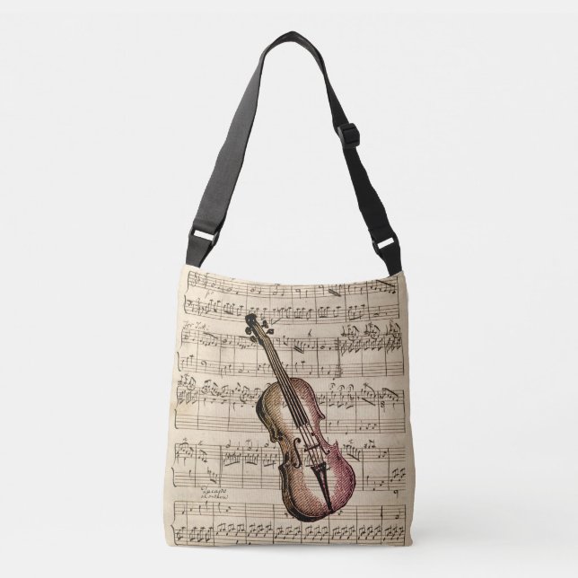 Bolsa Ajustável Vintage Violin and Sheet Music (Frente)